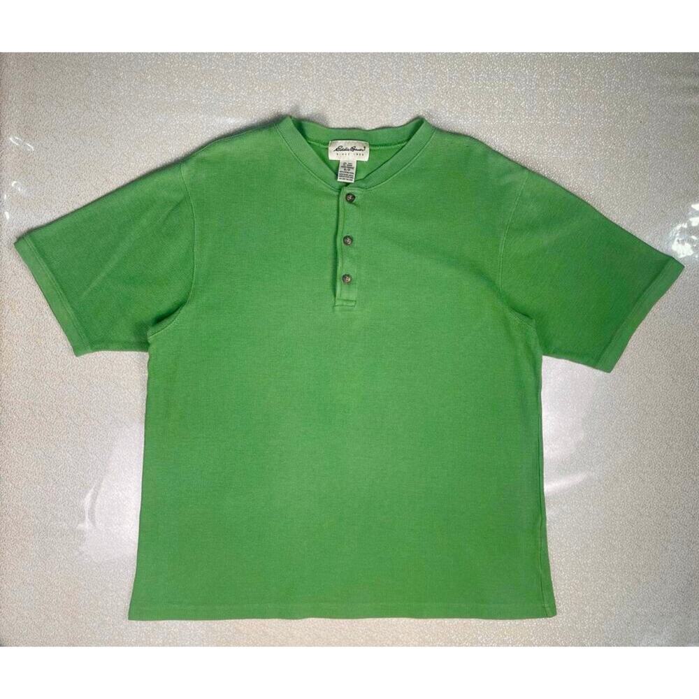 Vintage Eddie Bauer Green Waffle Knit Cotton Henley Shirt Casual Men’s Small - Picture 7 of 10
